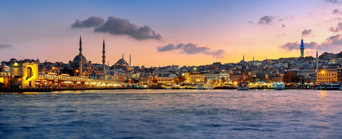 Panoramic of Istanbul city at twilight in Turkey.