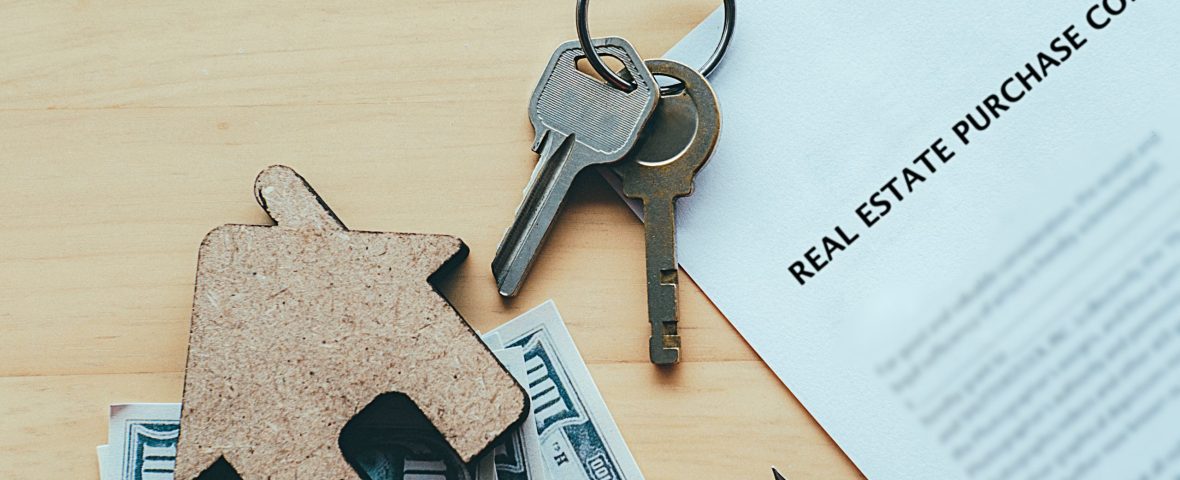 Real estate purchase concept idea. Sale and buy land and house.