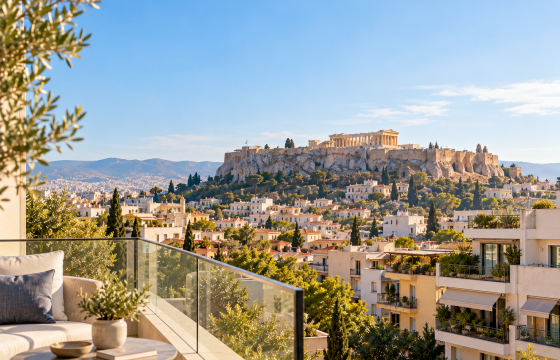 Πανοραμική θέα της Ακρόπολης από βεράντα