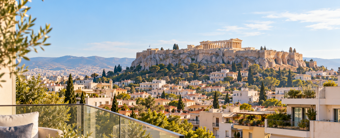 Πανοραμική θέα της Ακρόπολης από βεράντα